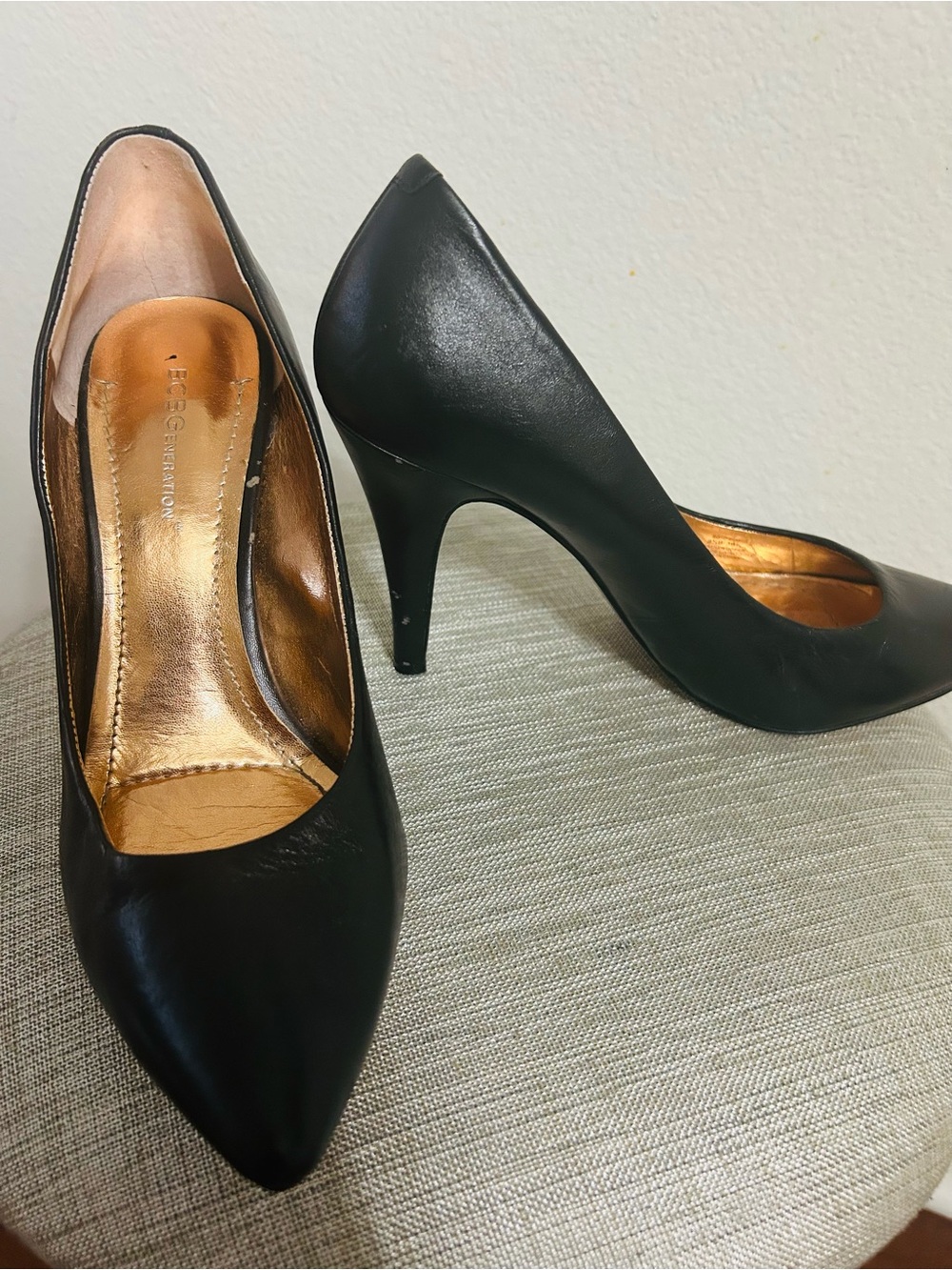 BCBGeneration Black Leather Pointed-Toe Pumps